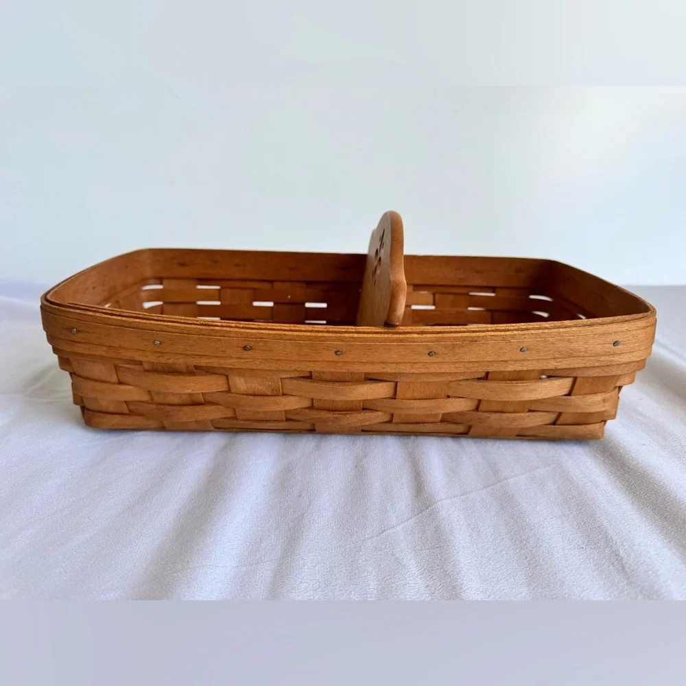 VINTAGE‎ Longaberger cracker Bread basket wooden divider carved flower detail
